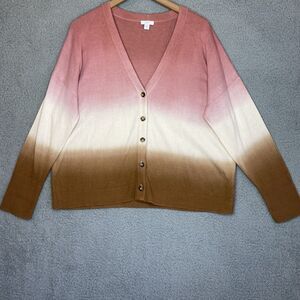J.Jill Boho Brown Dip Dyed Gradient Button Up Artsy LS Cardigan Womens Sz Large